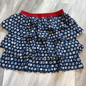 Lane Bryant tiered polka dot skirt blue & white with red band size 14/16